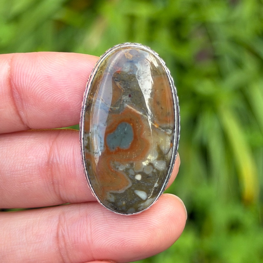 Size 8.5 925 silver plated fruit jasper ring 0844 - Picture 10 of 10